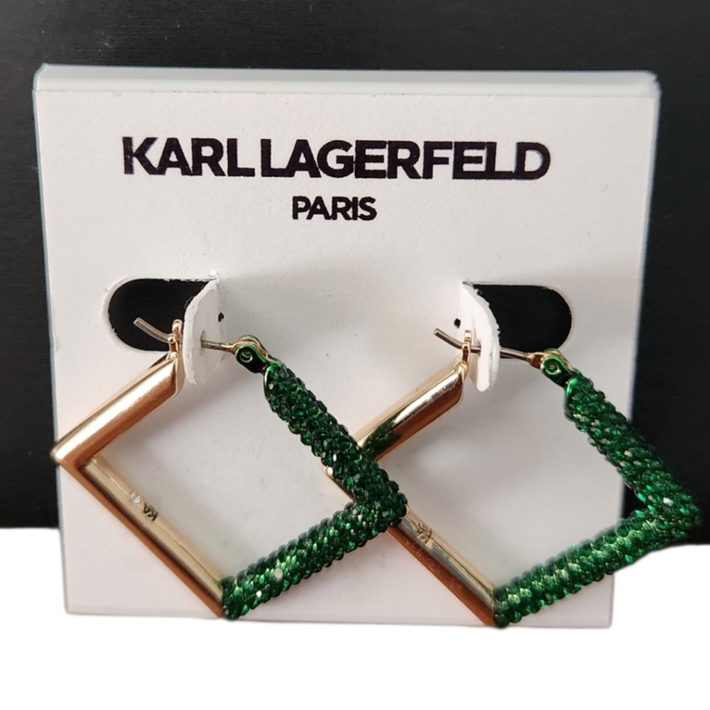 Karl Lagerfeld Paris Green & Gold-tone Square Earrings